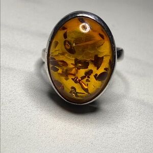Amber‎ and Sterling Silver Women's Ring 925 Size 9